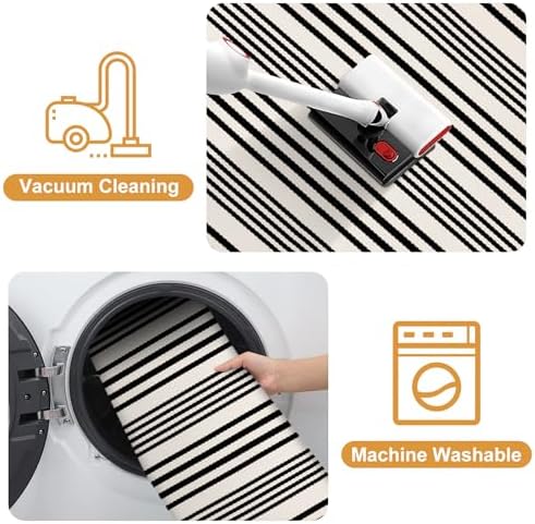 LEEVAN Black and White Striped Outdoor Rug 2 x 43