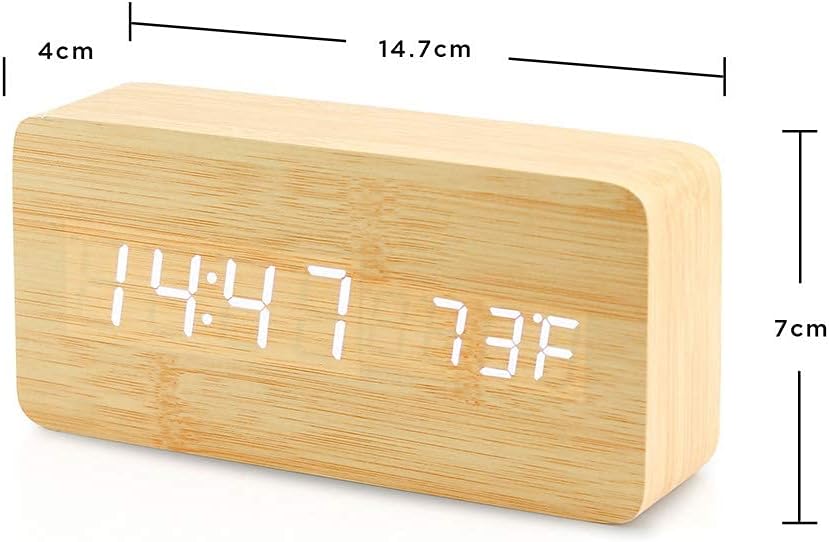 OCT17 Bamboo Wood Alarm Clock with USB Power Supply