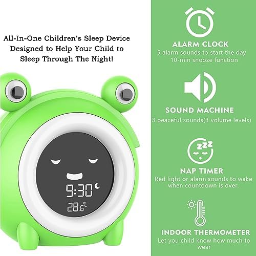 Wisoee Kids Sleep Training Alarm Clock with Night Light and Sound Machine