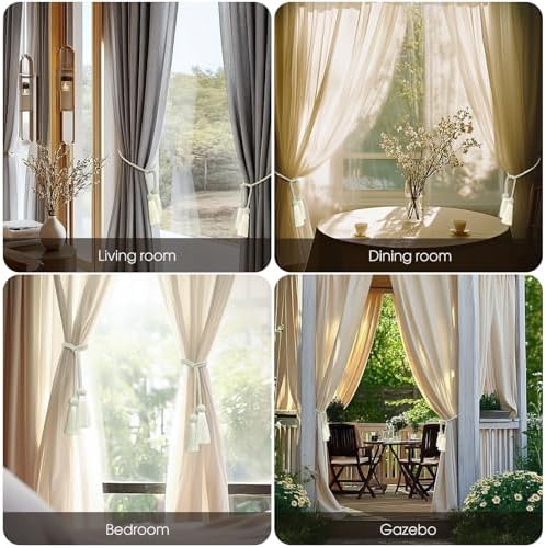 2 Pack Beige Curtain Tassel Tiebacks with Holdbacks