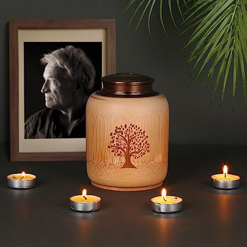 Bamboo Cremation Urn with Tree of Life Pattern
