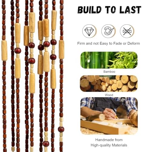 Hopuers Bamboo Beaded Curtain for Doorway 32 Lines