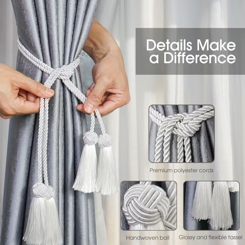 2 Pack Beige Curtain Tassel Tiebacks with Holdbacks