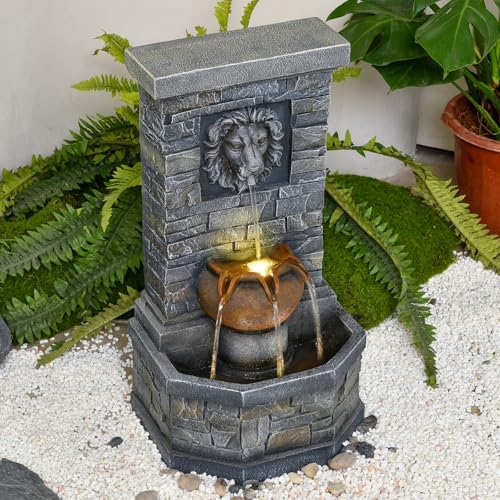 3228 Outdoor Lion Head Water Fountain with Lights