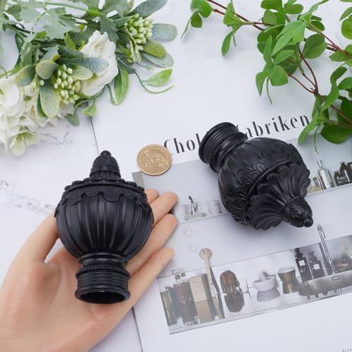 GORGECRAFT 4PC Curtain Rod Covers Ends Black Plastic Finials