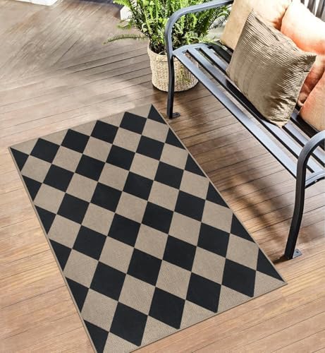 Easy Jute Checkered Entryway Rug Modern Non-Slip Indoor Outdoor Mat