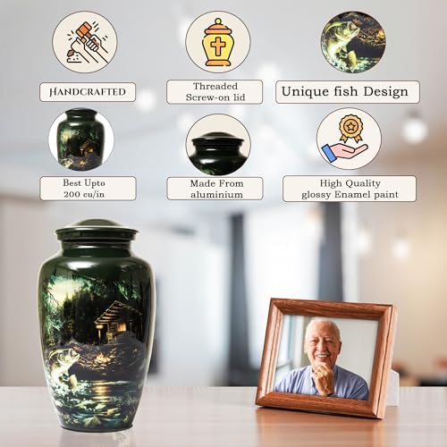 Handcrafted Fishing Urn for Adult Ashes Men Women Memorial
