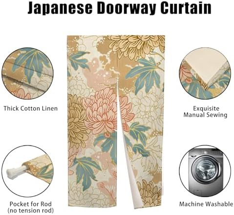 Boho Style Noren Japanese Door Curtain Panel with Flowers