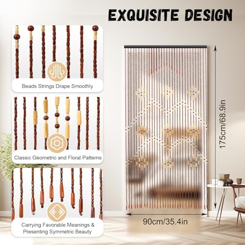 Hopuers Bamboo Beaded Curtain for Doorway 32 Lines