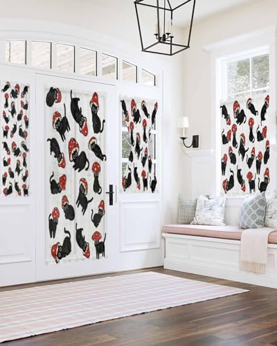 Black Semi Sheer Front Door Curtains 54x40 Inch
