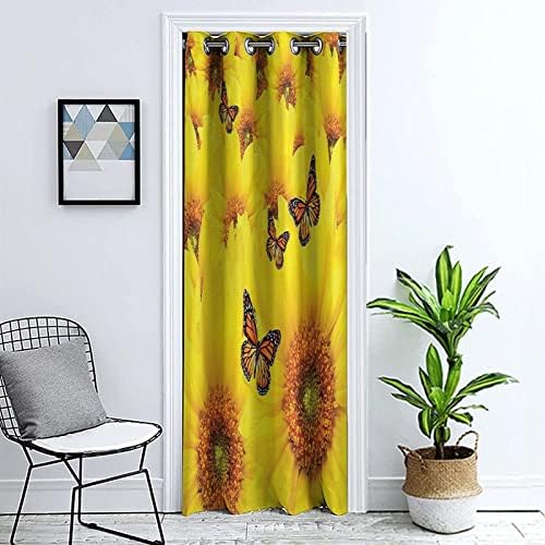 XISUNYA Door Curtain Panel Sunflower Design Blackout Drapes