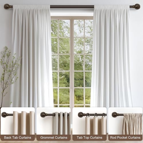 Brown Adjustable Window Curtain Rod with Decorative Finials