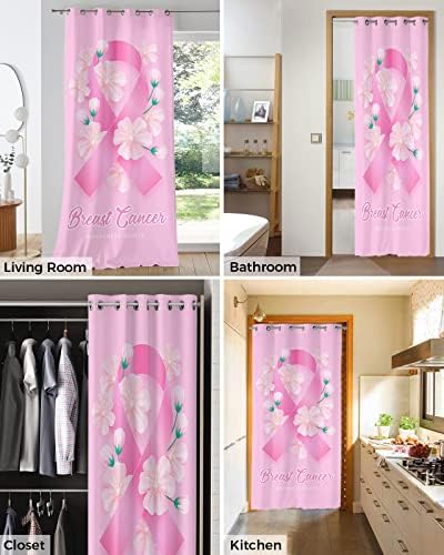 Breast Cancer Awareness Door Curtain - 96 Inch Pink Floral Blackout Panels