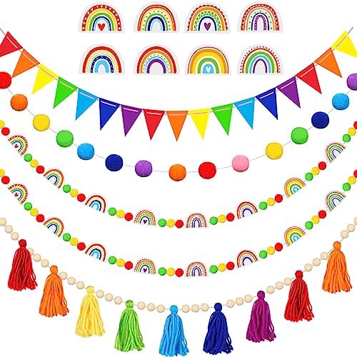 Sumind 5 Pcs Retro Rainbow Classroom Decor Set