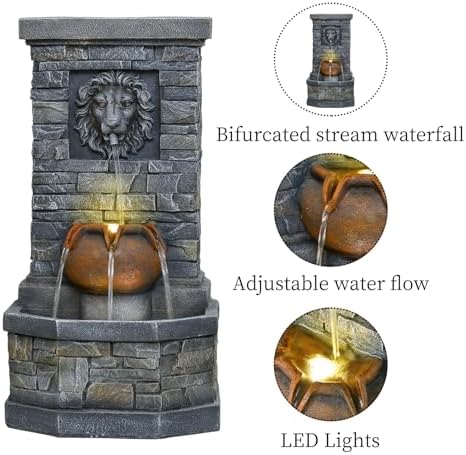 3228 Outdoor Lion Head Water Fountain with Lights
