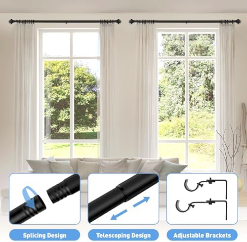 Black Curtain Rod with Lantern Ball Finials 30-45 Inch