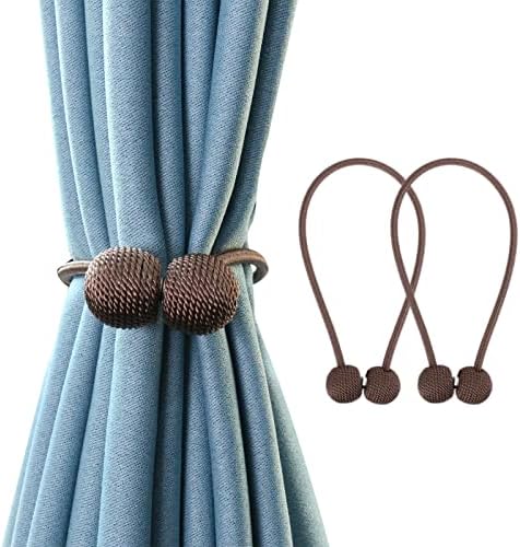 2 PCS Magnetic Curtain Holdbacks with Woven Rope - Brown