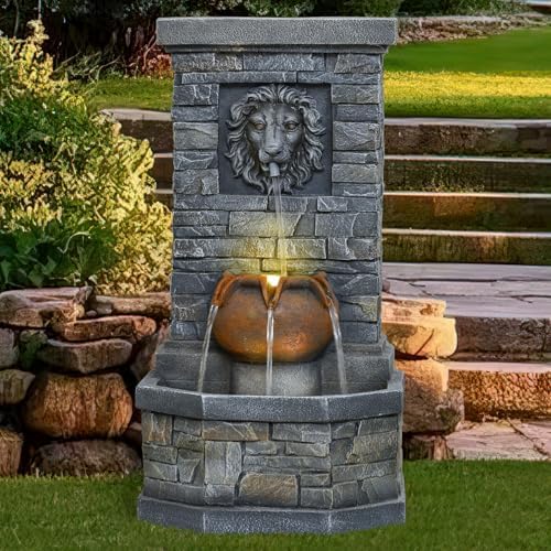 3228 Outdoor Lion Head Water Fountain with Lights