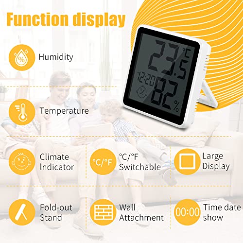 Indoor Thermometer Hygrometer with Alarm Clock Display