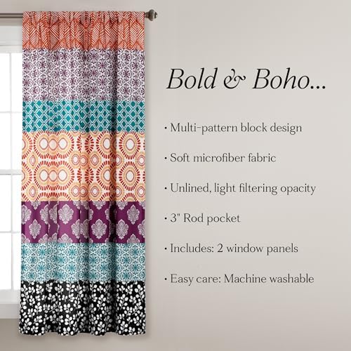 Lush Decor Bohemian Stripe Curtain Panels 52x63 Fuchsia Orange