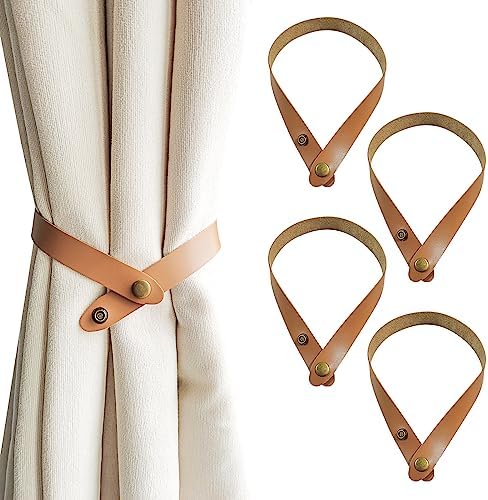 Retro Leather Curtain Tiebacks 4 Pack Brown Holdbacks
