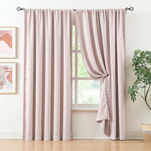 Treatmentex Pom-Pom Pink Half-Blackout Curtains 2 Panels Rod Pocket