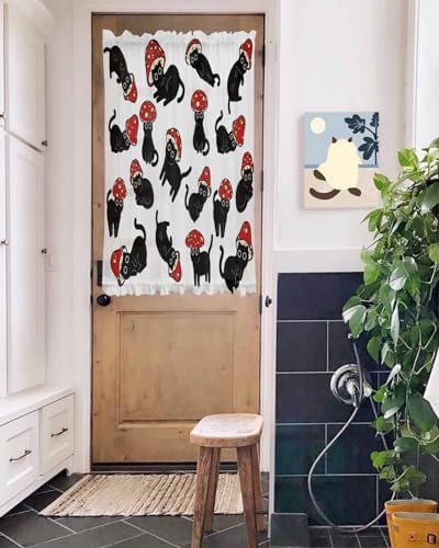 Black Semi Sheer Front Door Curtains 54x40 Inch