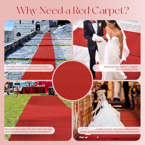Luxury Red Carpet Runner 3x10 ft Non-Slip Rubber Backing