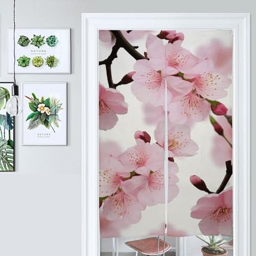 Japanese Cherry Blossom Door Curtain Split Panel 17x57 Inch