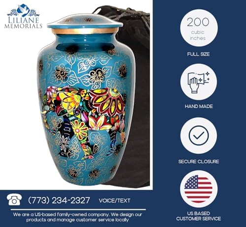 Blue Elephant Cremation Urn - Floral Indian Design