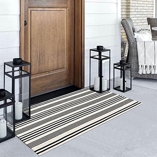 LEEVAN Black and White Striped Outdoor Rug 2 x 43