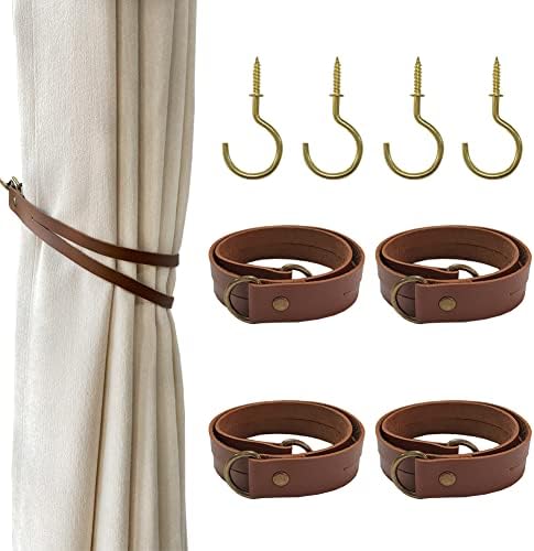Classic Leather Curtain Tiebacks 4Pcs Brown
