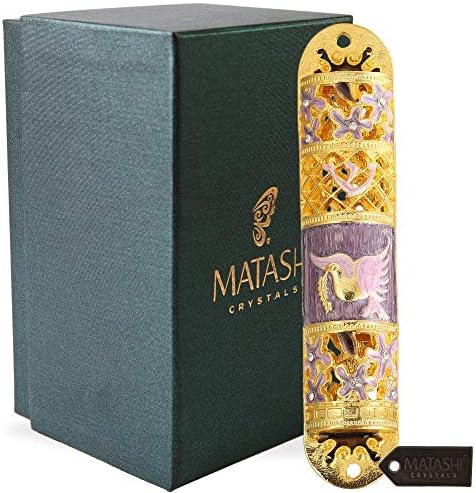 Matashi Hand Painted Enamel Mezuzah with Gold Accents and Flowers