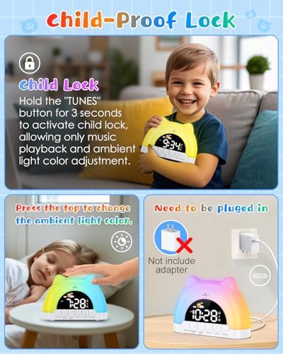 Kids Alarm Clock with Cat Design and Night Light