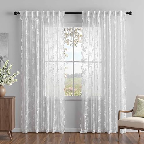 MEETSKY 84 Inch White Sheer Curtains 2 Panels