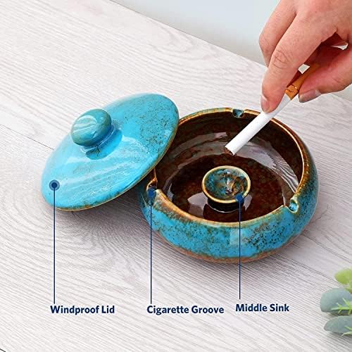RONXS Ceramic Ashtray with Lid for Outdoor Use