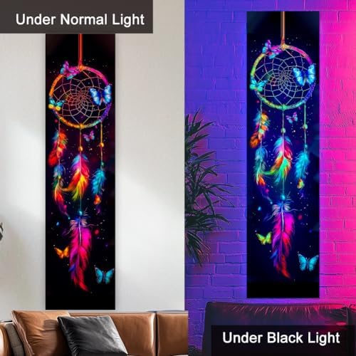 ACRNIGHEET UV Reactive Blacklight Dream Catcher Tapestry Wall Decor