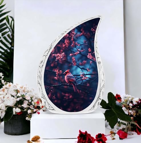 Red Cardinal Bird Urn for Adult Ashes 10 Inch Metal Cremation Urn