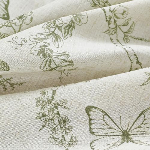 Lazzzy Linen Curtains Green Floral 2 Panels 63 Inch Grommet Top