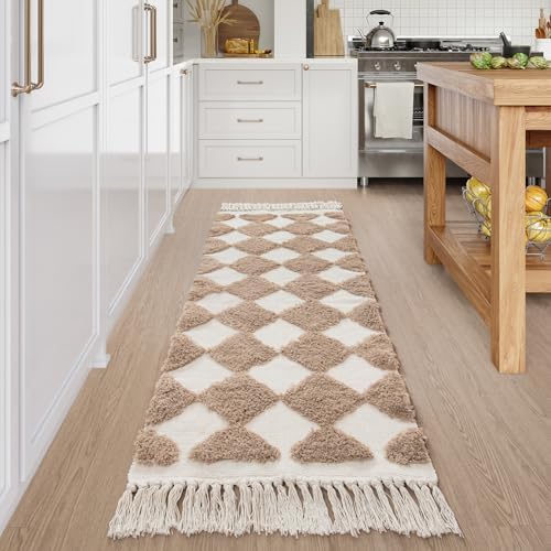 Lahome Checkered Boho Runner Rug 26x8 ft