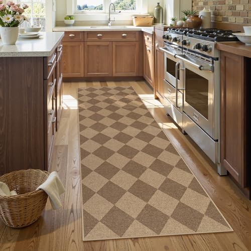 Lahome Checkered Jute Inspired Rug 2x8 Entry Hallway Non Slip Washable