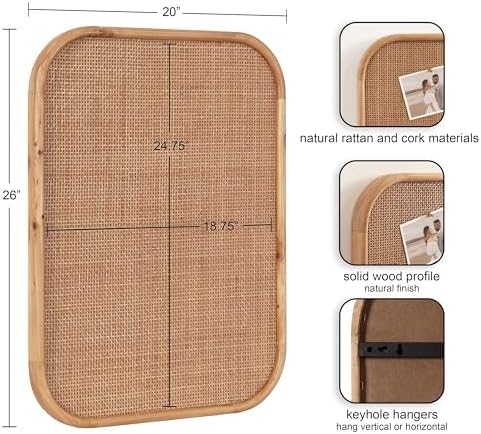 Kate and Laurel Rattan Wall Pinboard 20x26 Natural Wood Boho