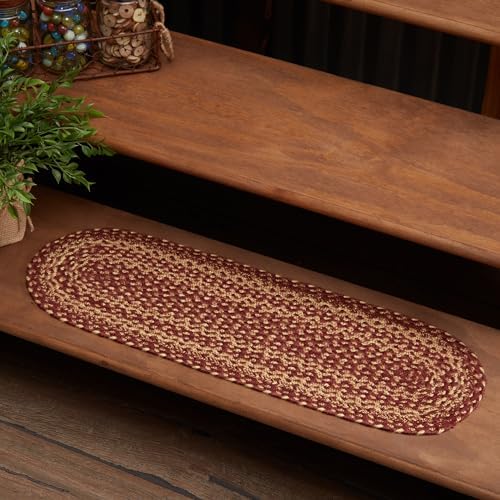 VHC Brands Burgundy Tan Jute Oval Stair Tread Non Slip