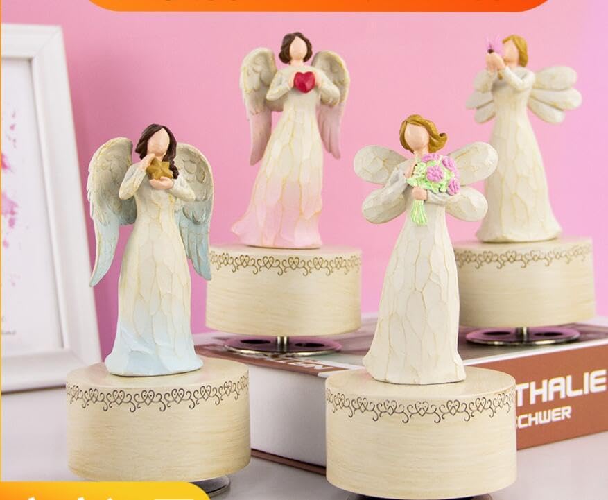 Angel Music Box - Hand-Painted Resin Figurine with Heart
