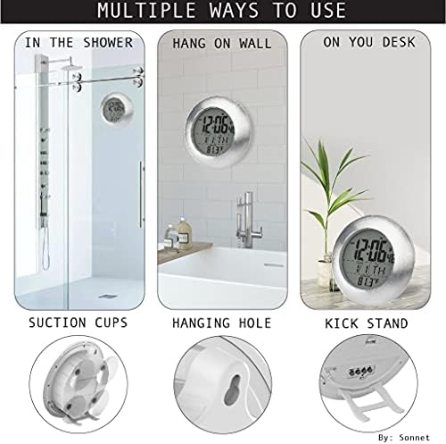 Ken-Tech Sonnet Shower Clock - Digital Time Date Day Temp Display