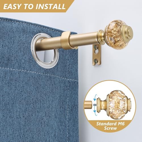 Adjustable Gold Curtain Rods 28-48 Inch Single Rod Set