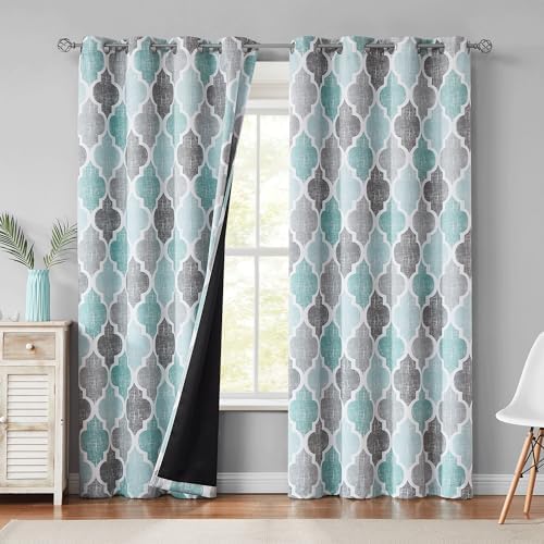 Beauoop Blackout Curtains 50x84 2 Panels Aqua Grey