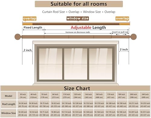 BloomFlower 118 Inch Adjustable Curtain Rods with Black Finials