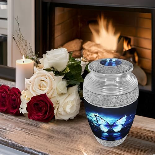 Naniurn Large Decorative Urn with Black and Blue Butterfly