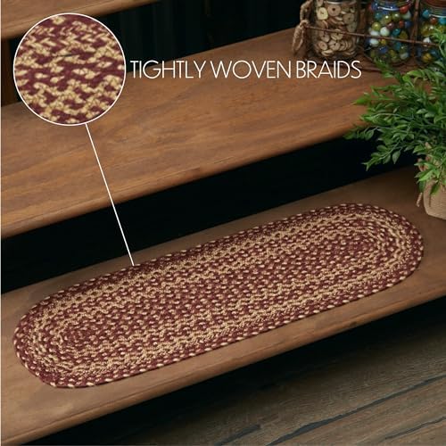 VHC Brands Burgundy Tan Jute Oval Stair Tread Non Slip